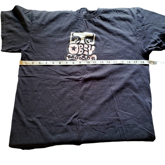 Women's Obey Tee Shirt Black Cotton Medium "Obey Records" - Picture 4 of 8